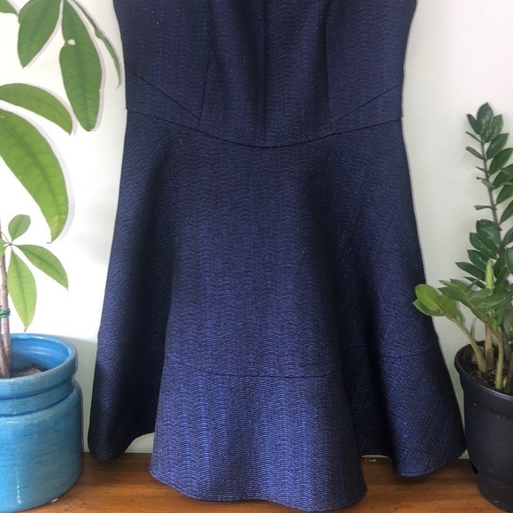 Formal dress deep navy blue with metallic thread - Picture 3 of 7